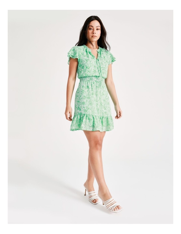 Tie Neck Shirred Waist Recycled Mini Dress in