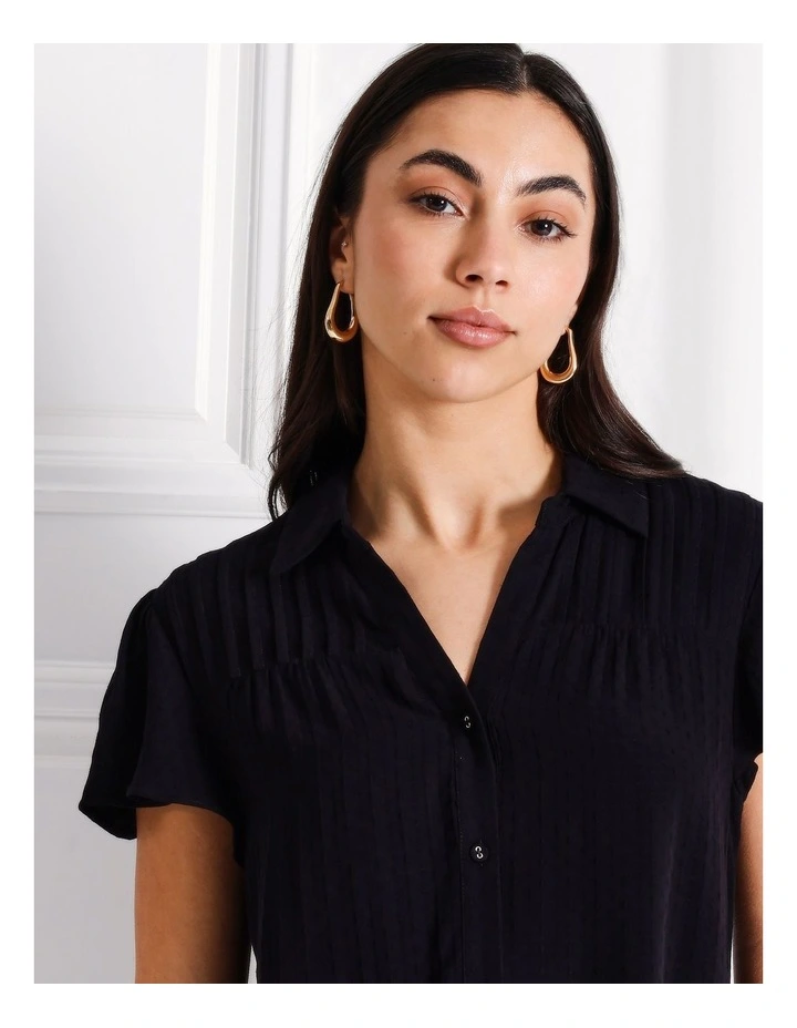 Flutter Sleeve Pintuck Shirt in Black image 3