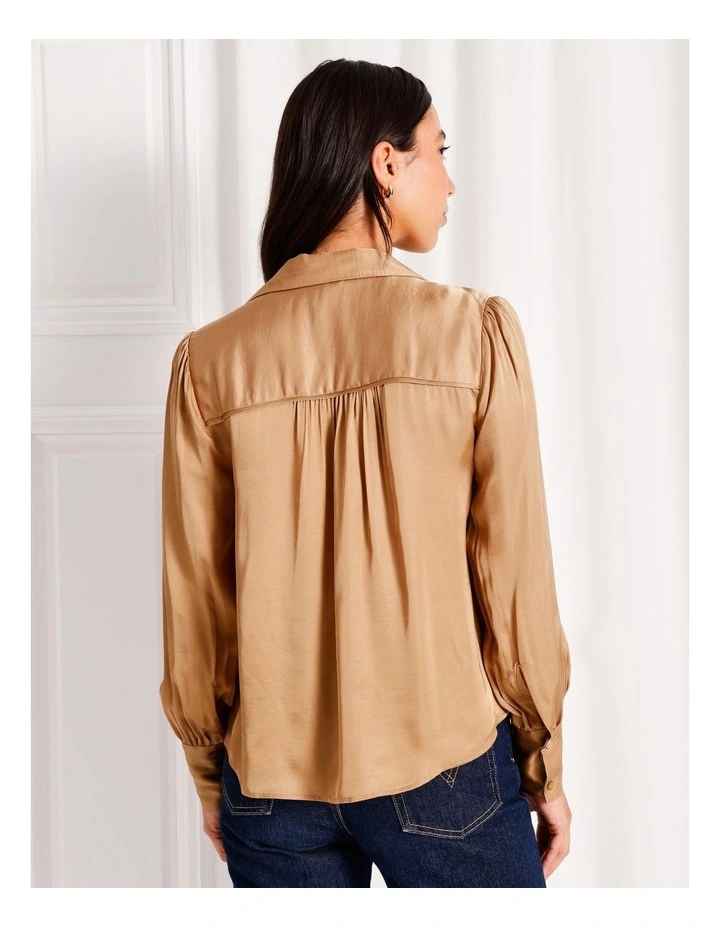 Satin Shirt in Camel image 6