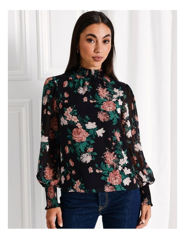 Recycled High Neck Shirred Top in Black image 3