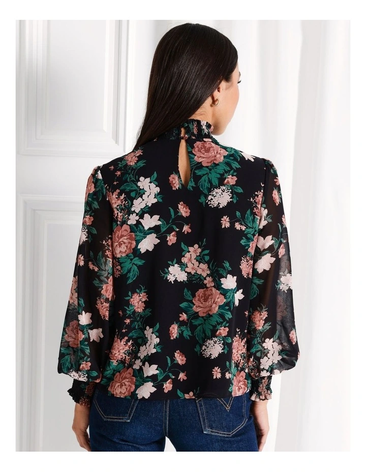 Recycled High Neck Shirred Top in Black image 4
