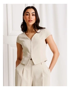 Cap Sleeve V-Neck Top in Stone