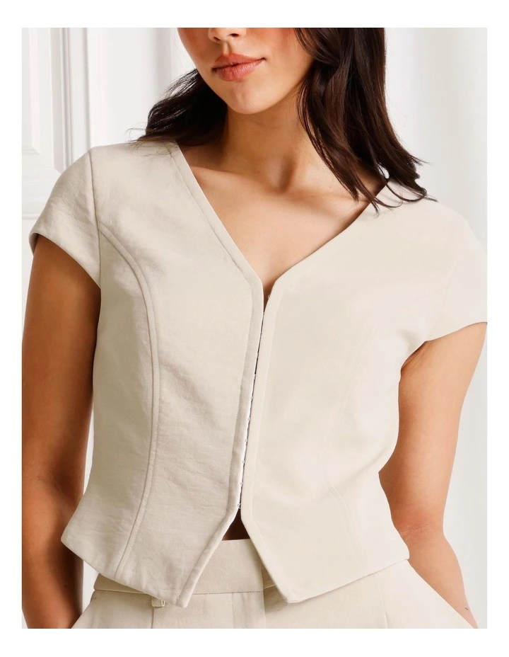 Cap Sleeve V-Neck Top in Stone image 3