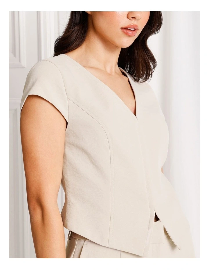 Cap Sleeve V-Neck Top in Stone image 4