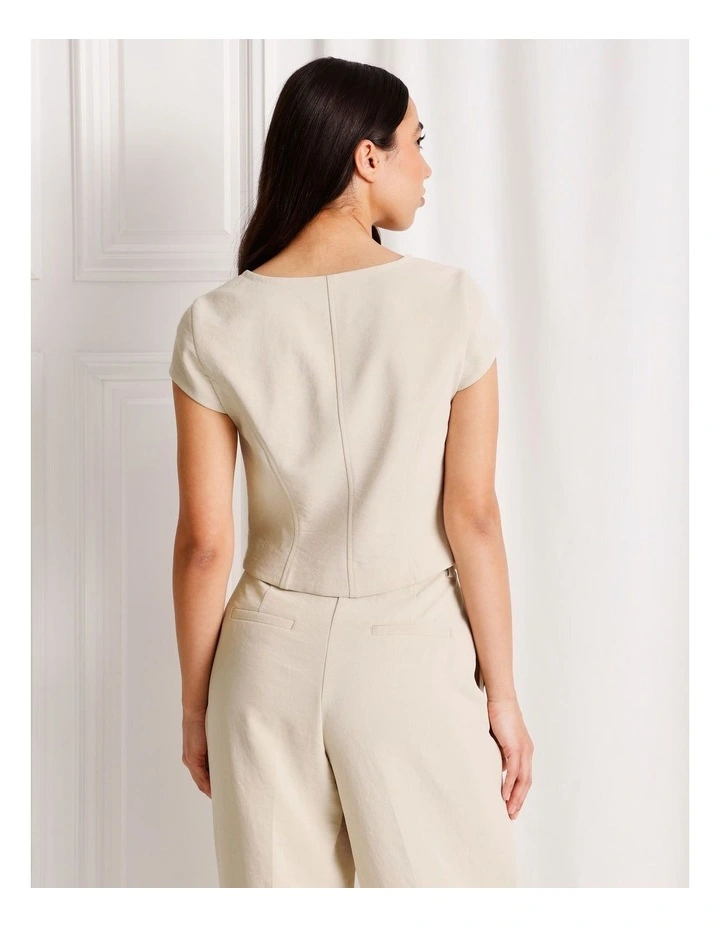 Cap Sleeve V-Neck Top in Stone image 5