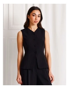 Long Line V-Neck Vest in Black