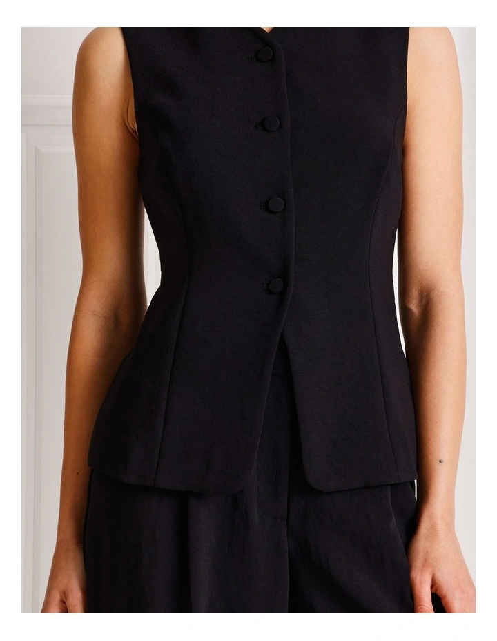 Long Line V-Neck Vest in Black image 4