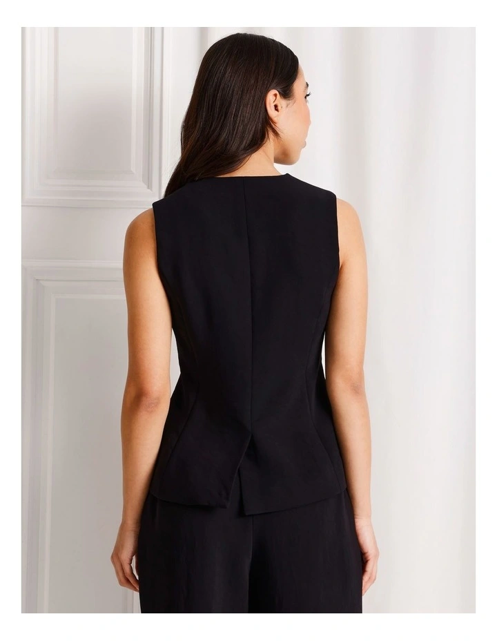 Long Line V-Neck Vest in Black image 5