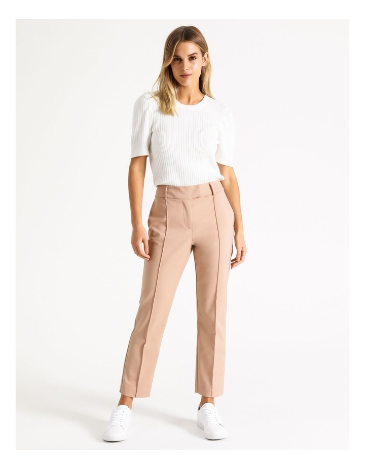 Pintuck Mid Rise Cotton Sateen Pants Camel