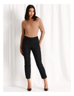 Maya Mid Rise Cropped Organic Blend Cotton Sateen Pants in Black