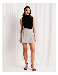 Pinstripe Wrap Mini Skirt in Silver Grey