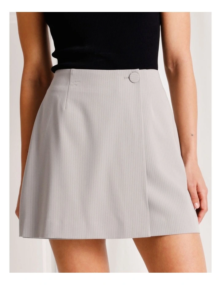 Pinstripe Wrap Mini Skirt in Silver Grey image 2