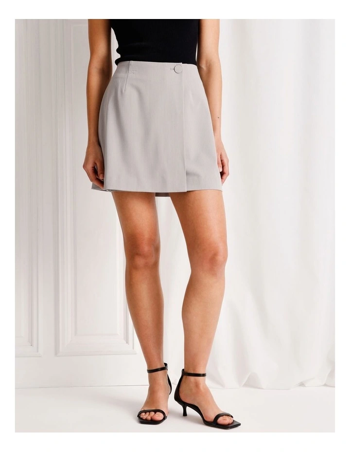 Pinstripe Wrap Mini Skirt in Silver Grey image 3