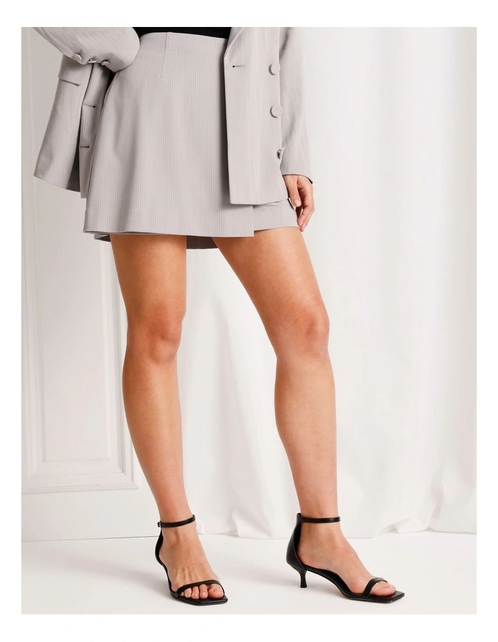 Pinstripe Wrap Mini Skirt in Silver Grey image 5