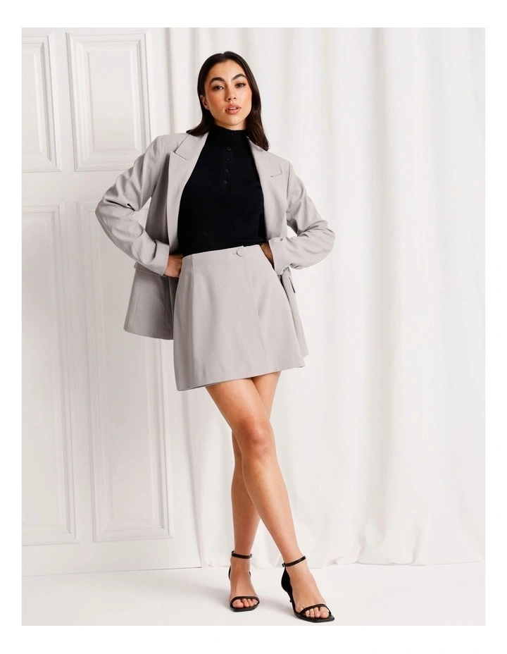 Pinstripe Wrap Mini Skirt in Silver Grey image 6