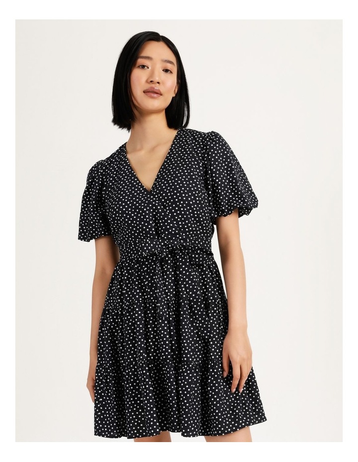Petite Linen Blend Ditsy Spot Tiered Mini Dress Navy