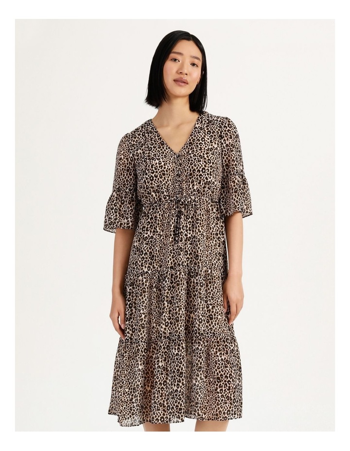 Petite Flute Summer Leopard Print Tiered Midi Dress Multi