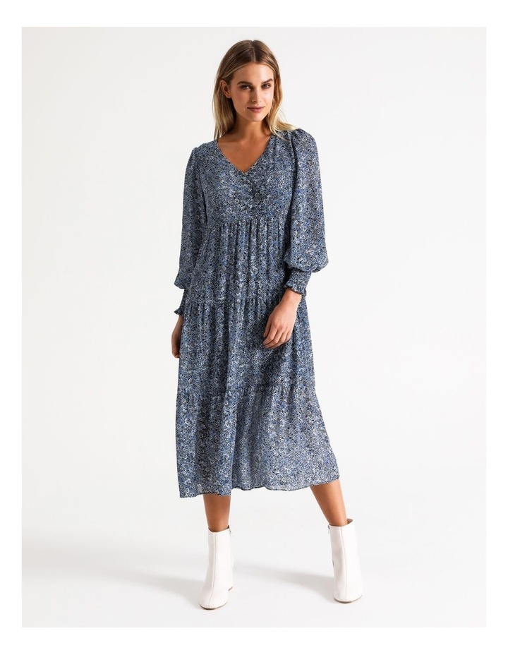 Tiered A-Line Recycled Blend Midi Dress Blue