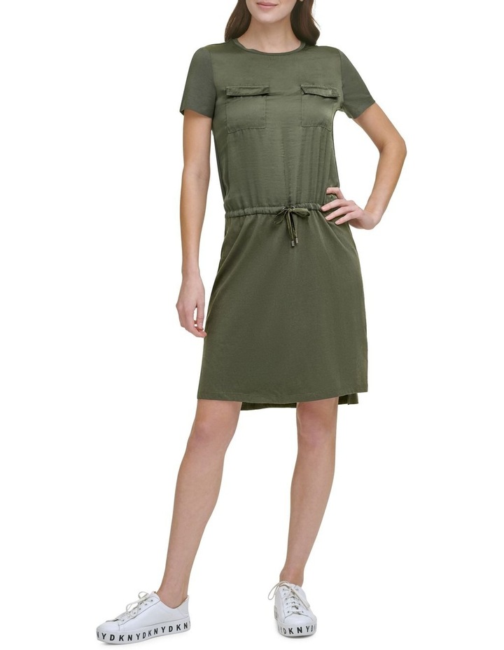 Mixed Media Chest Pockets T-Shirt Dress Military