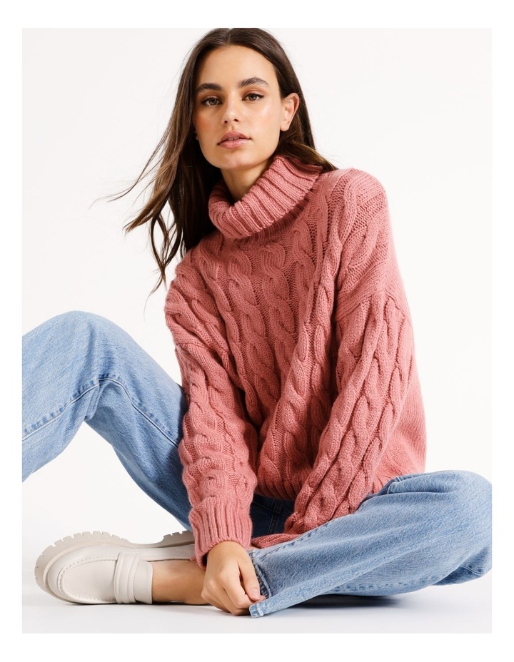 Miss Shop Roll Neck Cable Jumper In Pink | MYER