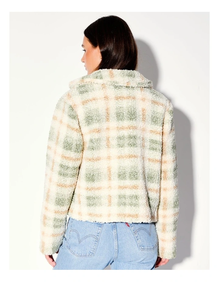 Recycled Teddy Jacket Check in Sage image 6