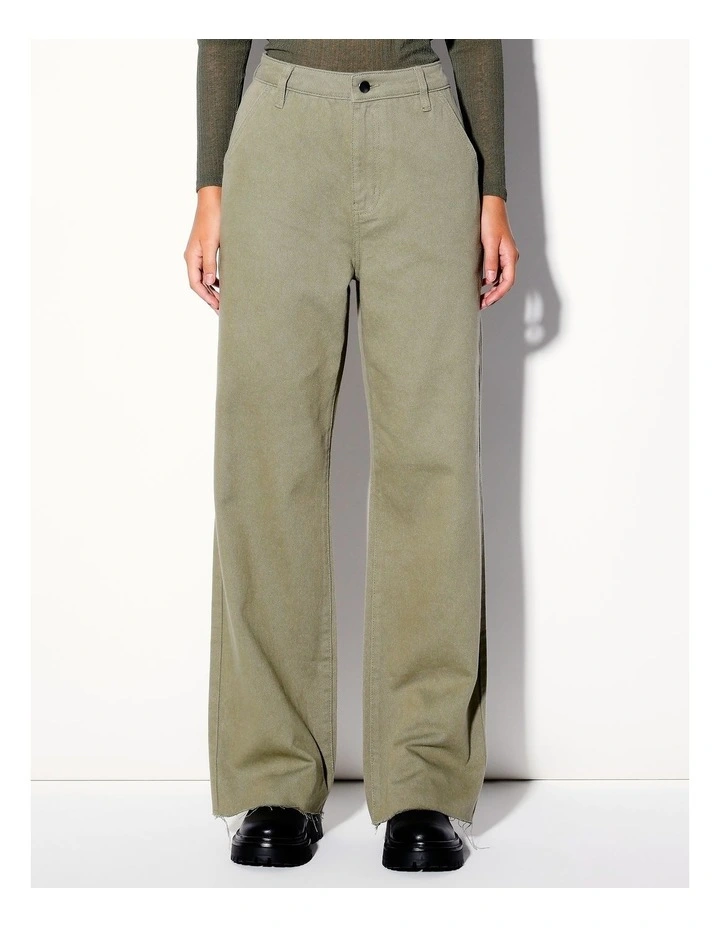 Miss Shop Recycled Blend Wide Leg Casual Drill Pant In Sage MYER