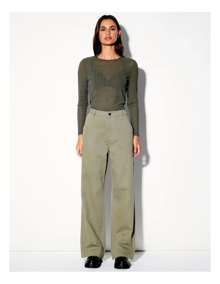 Miss Shop Recycled Blend Wide Leg Casual Drill Pant In Sage MYER