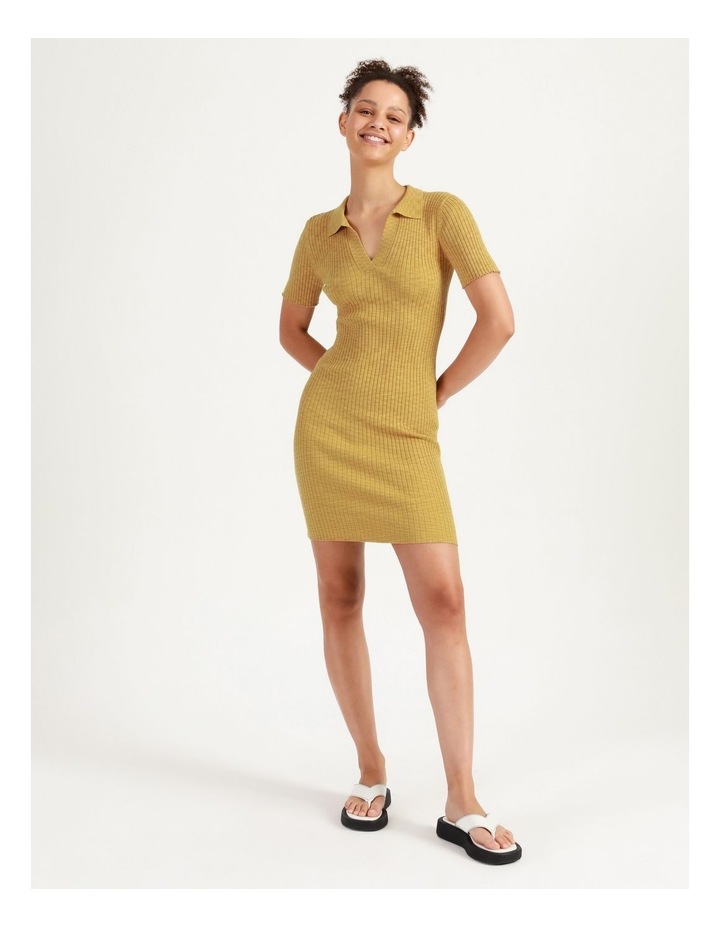 Short Sleeve Knit Polo Dress Golden Wheat