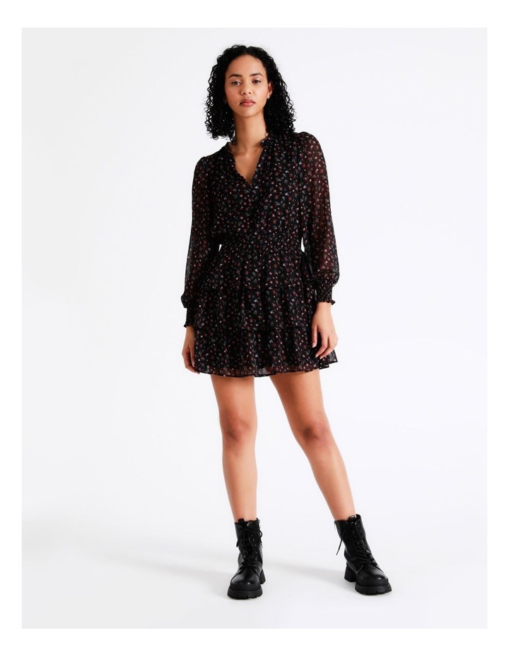 Button Front Shirred Waist Mini Dress in Rosebud Ditsy