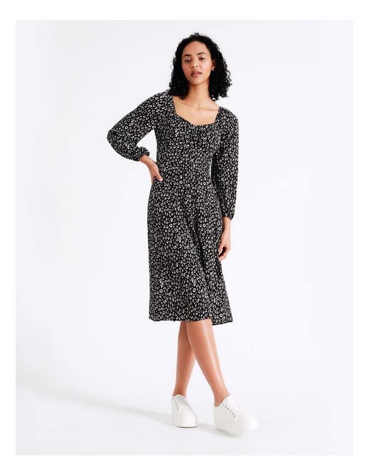 Sweetheart Button Through Midi Dress in Mono Animal