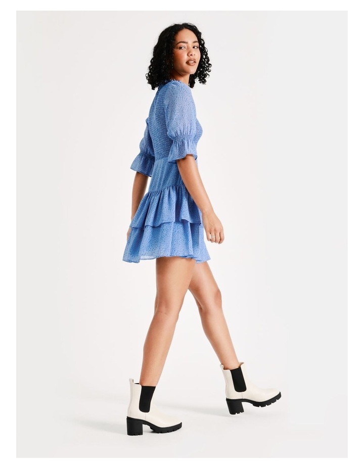 Shirred Bodice Mini Dress Blue Micro Daisy