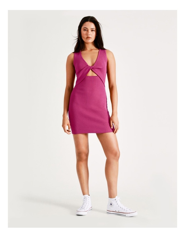 Organic Cotton Twist Knit Mini Dress in Rose Violet