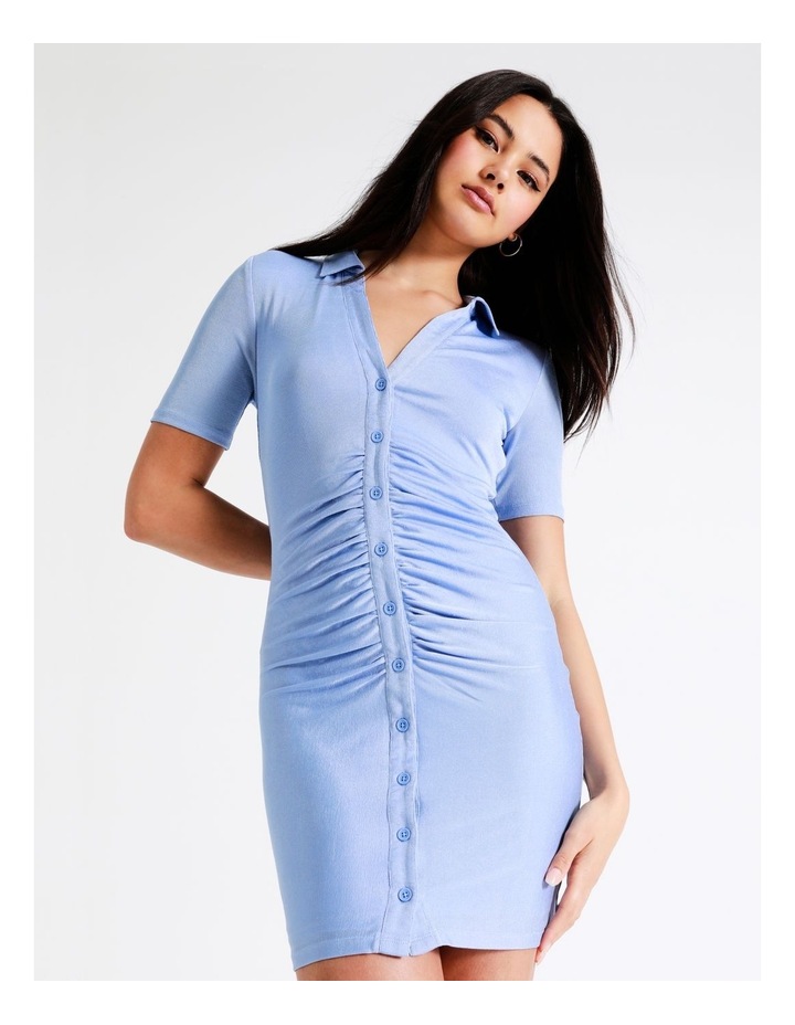 Recycled Blend Ruched Shirt Mini Dress In Cosmic Sky