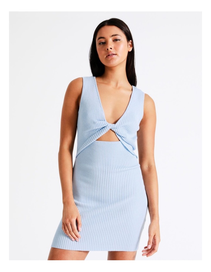 Organic Cotton Twist Knit Mini Dress in Blue