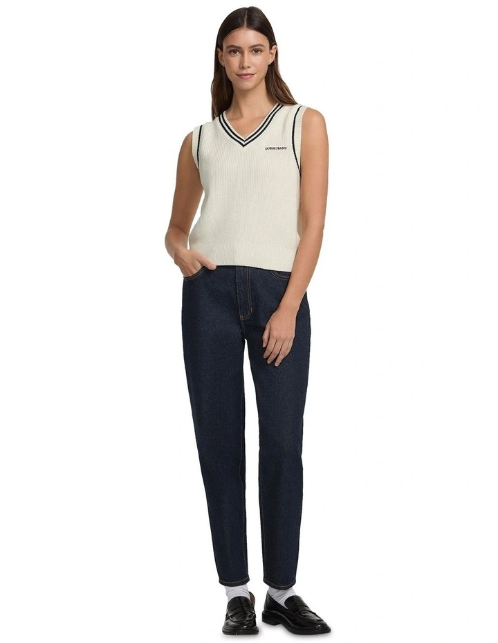 V-Neck Embroidered Vest Sweater in Cream image 3