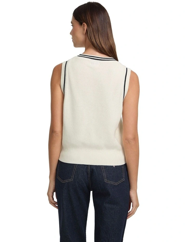 V-Neck Embroidered Vest Sweater in Cream image 4