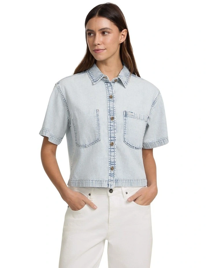 Boxy Short Sleeve Shirt in River Light Vintage image 2