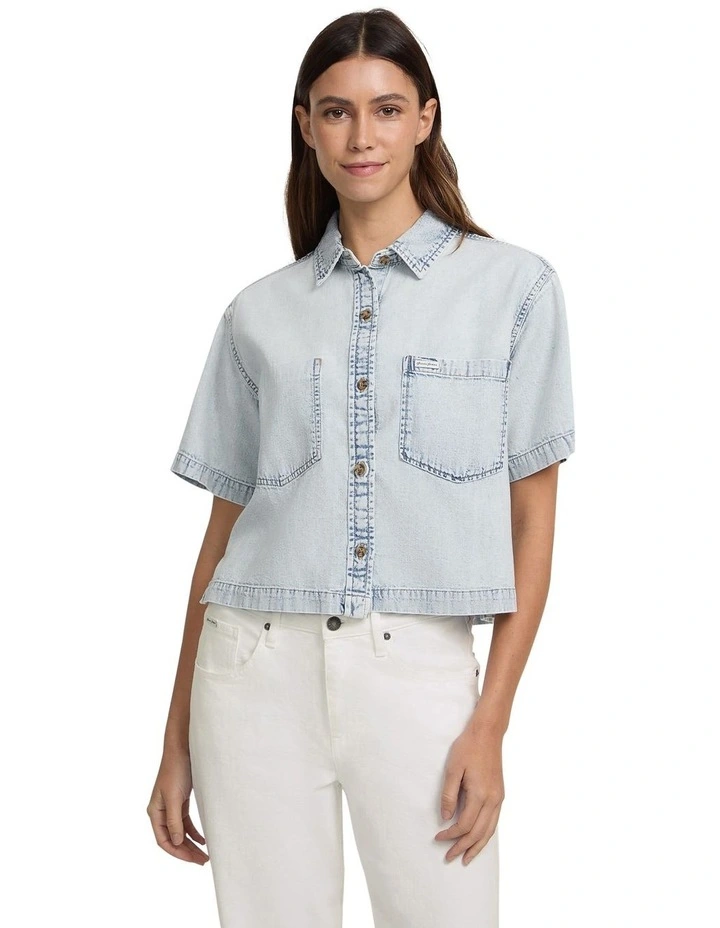 Boxy Short Sleeve Shirt in River Light Vintage image 3