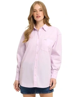 Long Sleeve Oversized Pocket Shirt in Pink