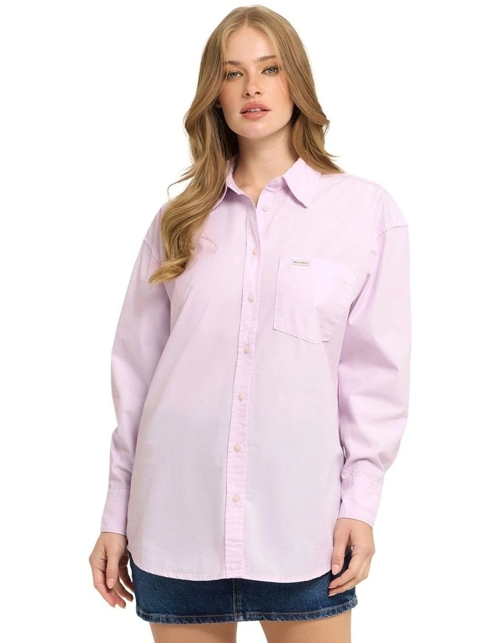 Long Sleeve Oversized Pocket Shirt in Pink image 1