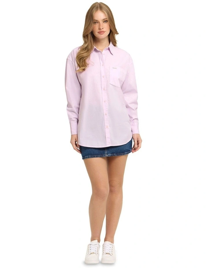 Long Sleeve Oversized Pocket Shirt in Pink image 4