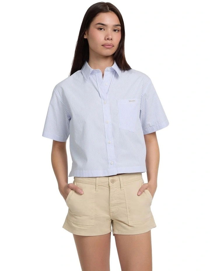 Short Sleeve Camp Collar Boxy Shirt in Blue image 1