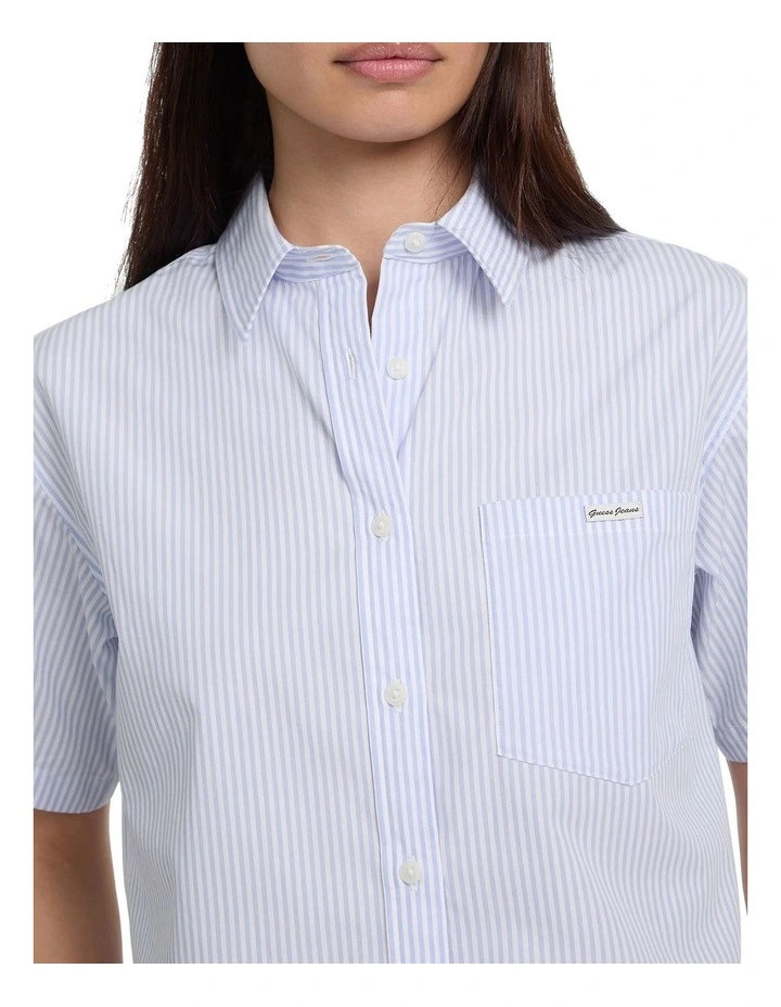 Short Sleeve Camp Collar Boxy Shirt in Blue image 3