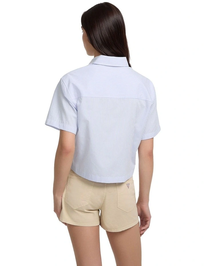 Short Sleeve Camp Collar Boxy Shirt in Blue image 4