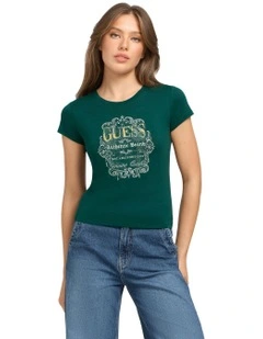 Short Sleeve Genuine Guess R5 Tee in Dark Jade