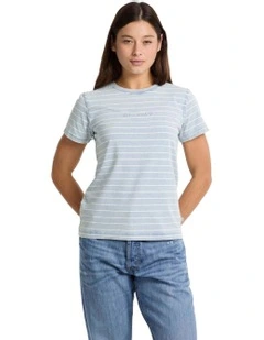 Short Sleeve Crew Neck Regular Yarn-dyed Striped Tee in Blue