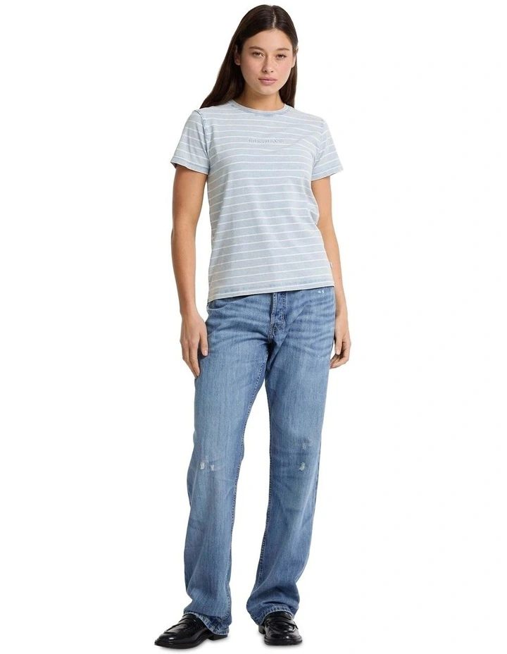 Short Sleeve Crew Neck Regular Yarn-dyed Striped Tee in Blue image 2
