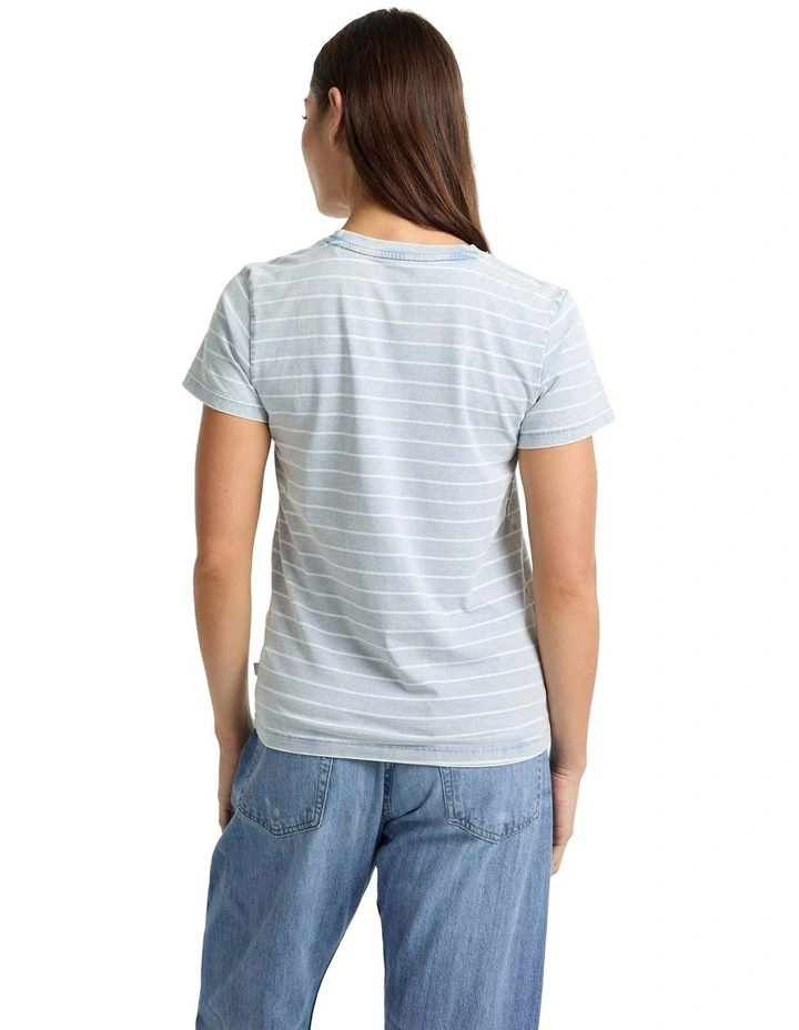 Short Sleeve Crew Neck Regular Yarn-dyed Striped Tee in Blue image 3