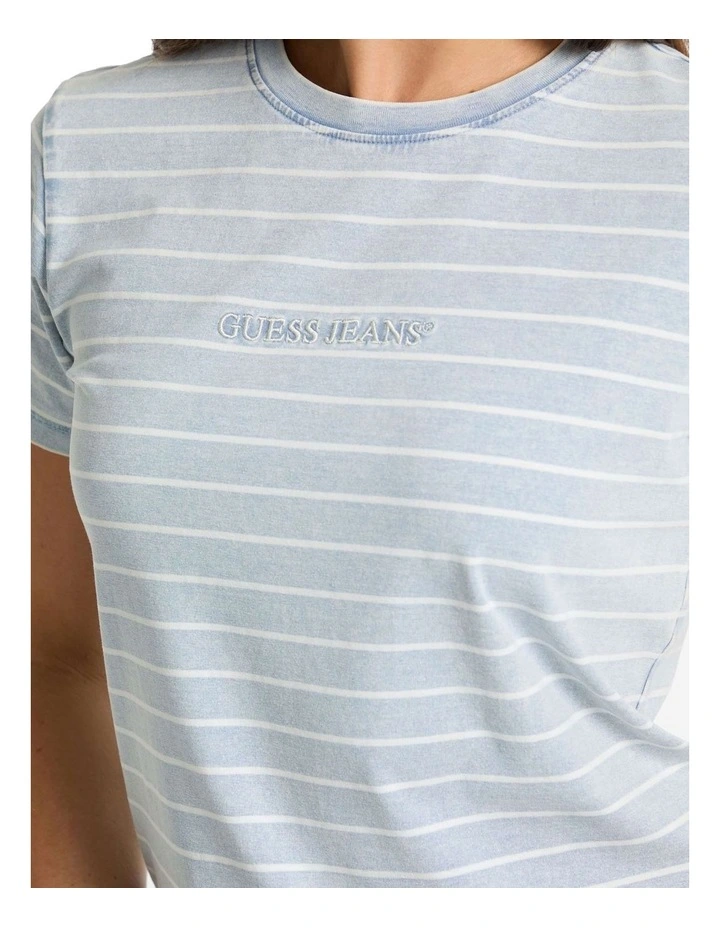 Short Sleeve Crew Neck Regular Yarn-dyed Striped Tee in Blue image 4
