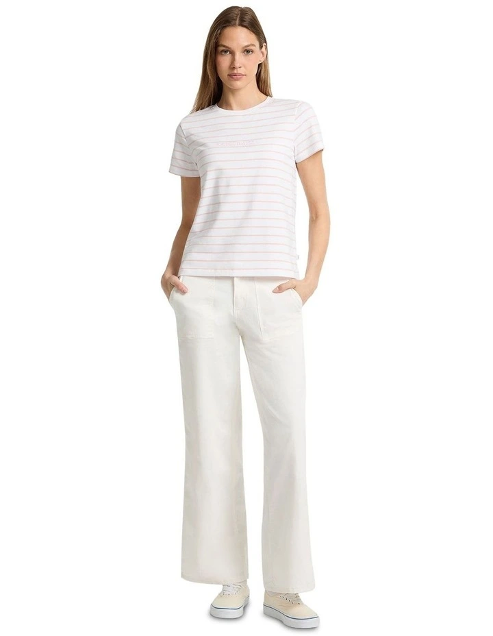 Short Sleeve Crew Neck Regular Yarn-dyed Striped Tee in Pink image 2